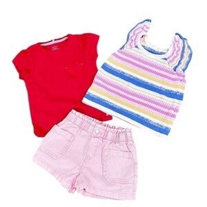 Bundle Joules/h&m/gap Fuchsia tee/pale pink shorts/knit striped top sz 5(girls)